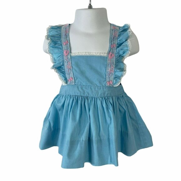 Sugar Sweet Toddler Sundress and Hat Blue Size Medium  Cotton Vintage 1960s - Picture 2 of 5